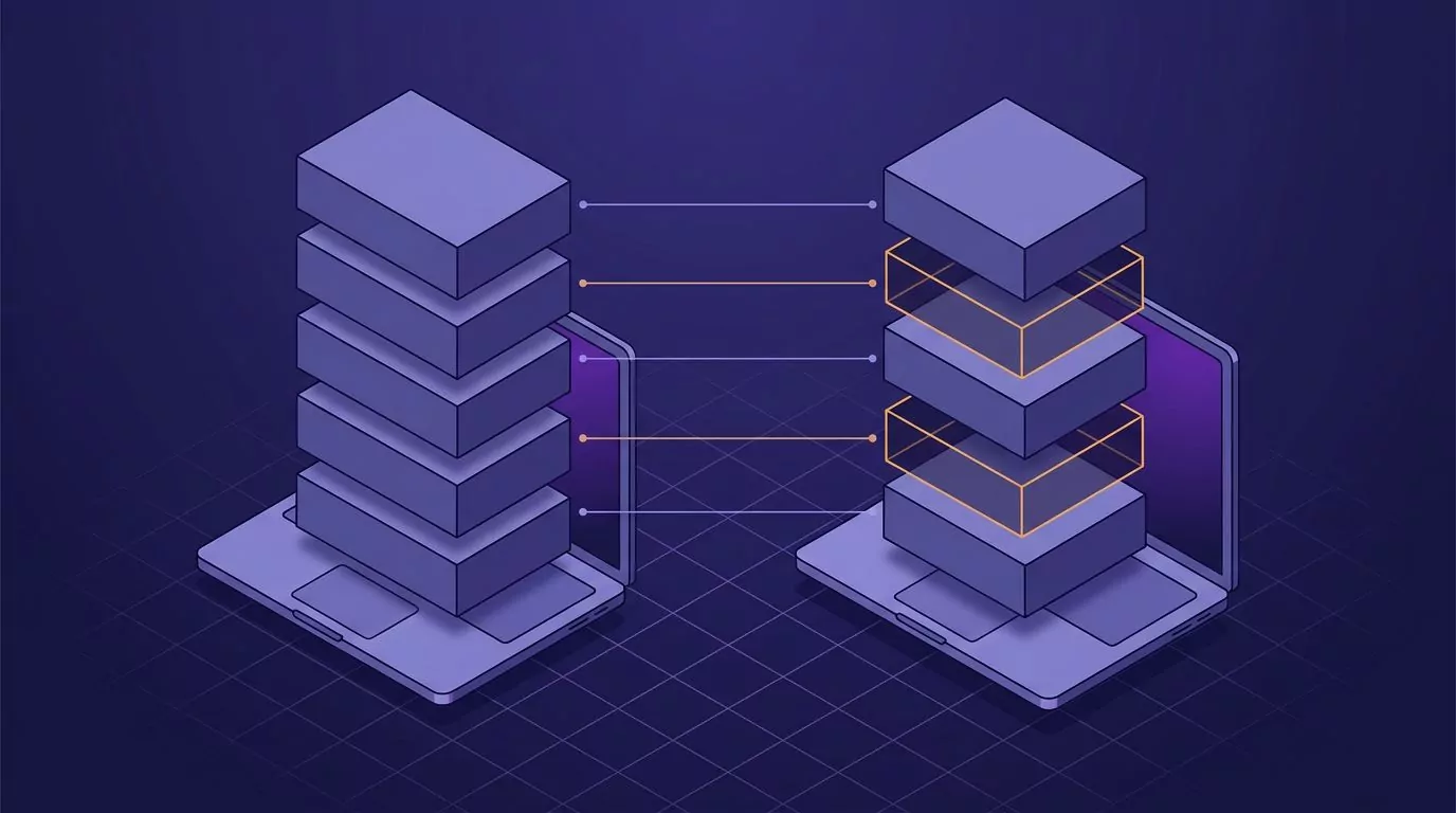 Superwhisper Mac and Windows feature stacks side by side, two blocks missing on the Windows column