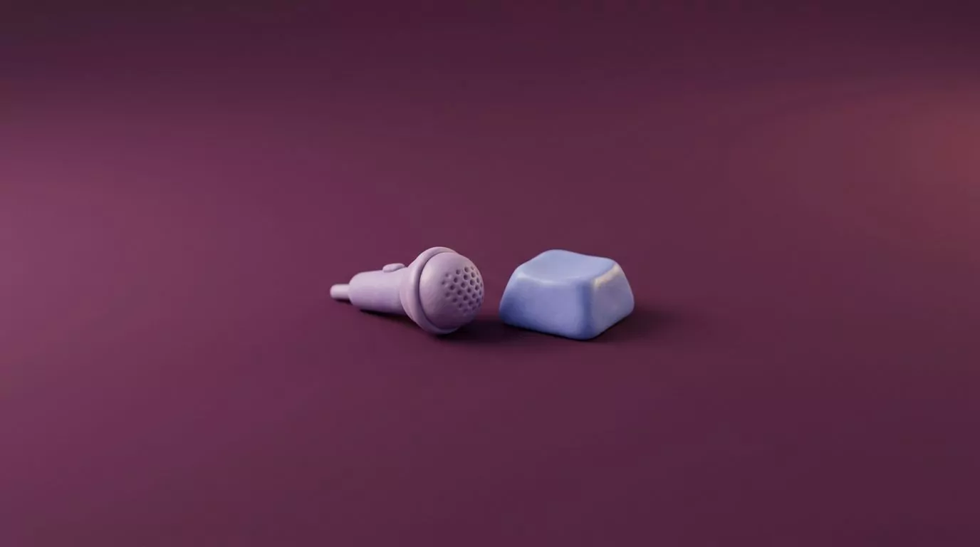 Clay style microphone beside a single keyboard key, the two halves of Mac dictation