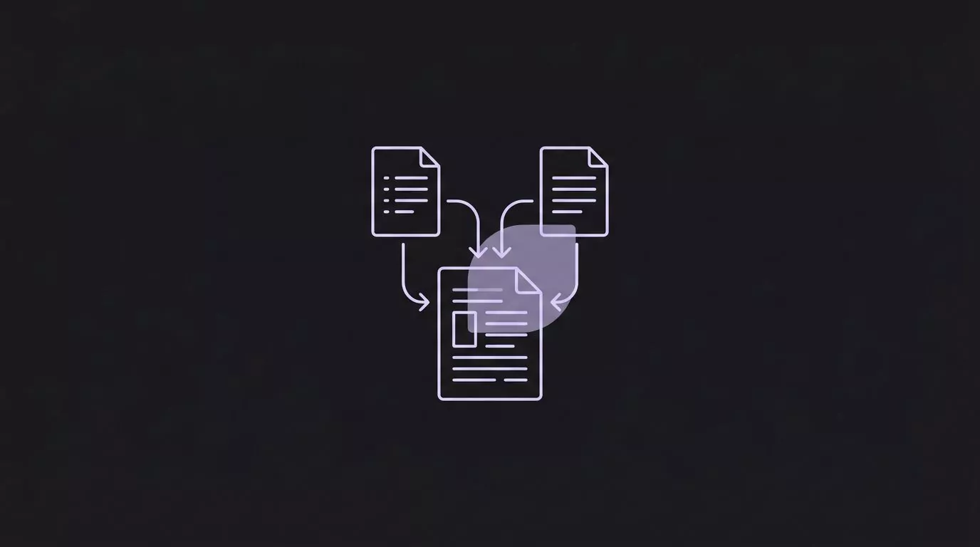 Two document outlines merging into one during an SEO content audit