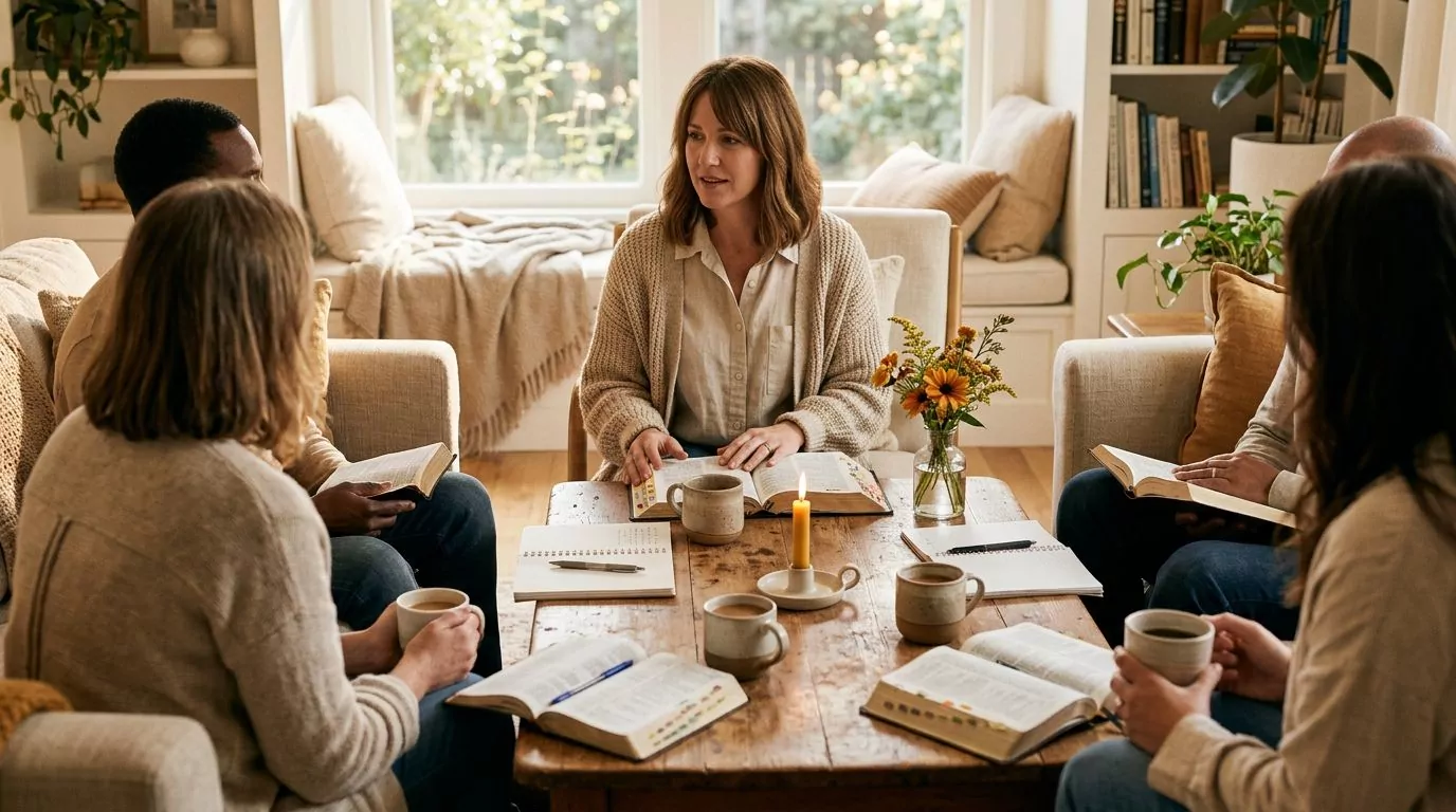 Bible study leader facilitating group discussion