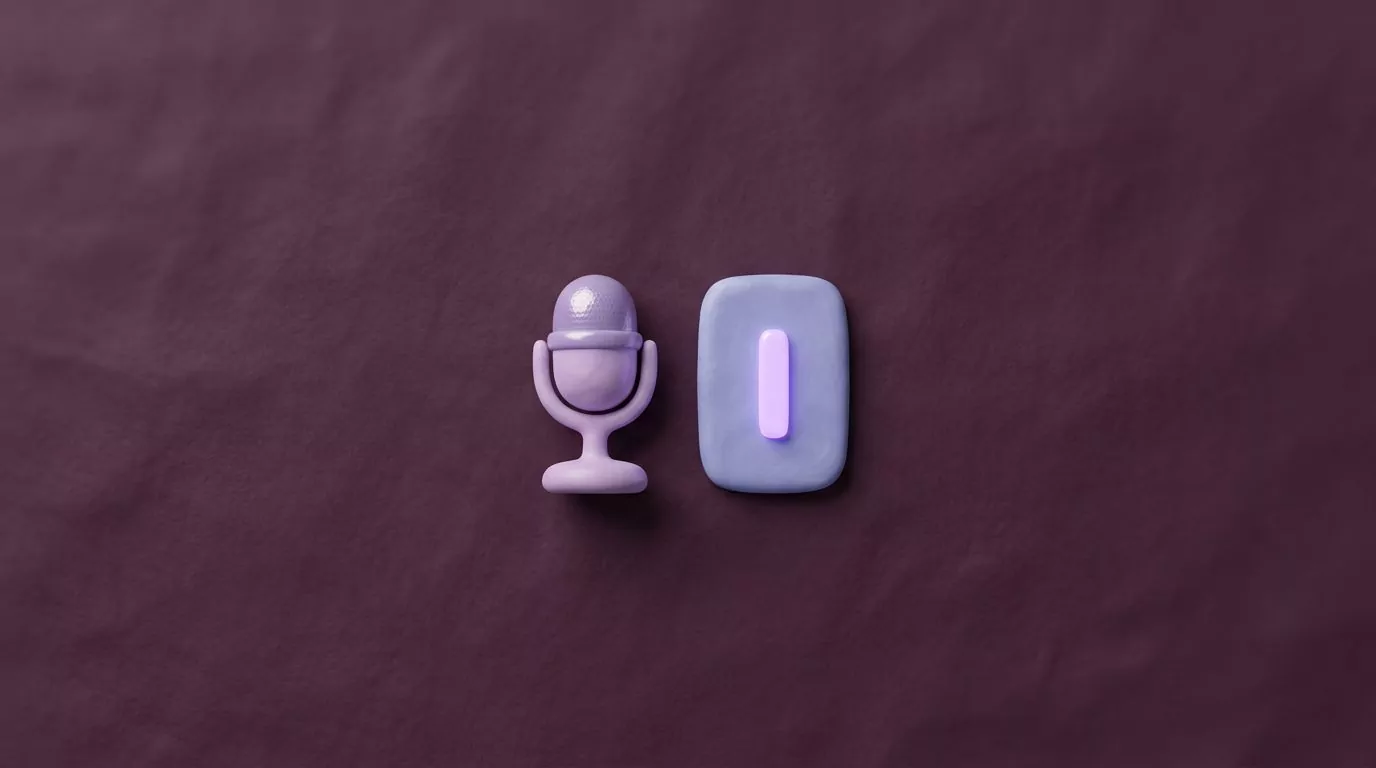 Clay microphone beside a text field cursor, illustrating talk to text on computer