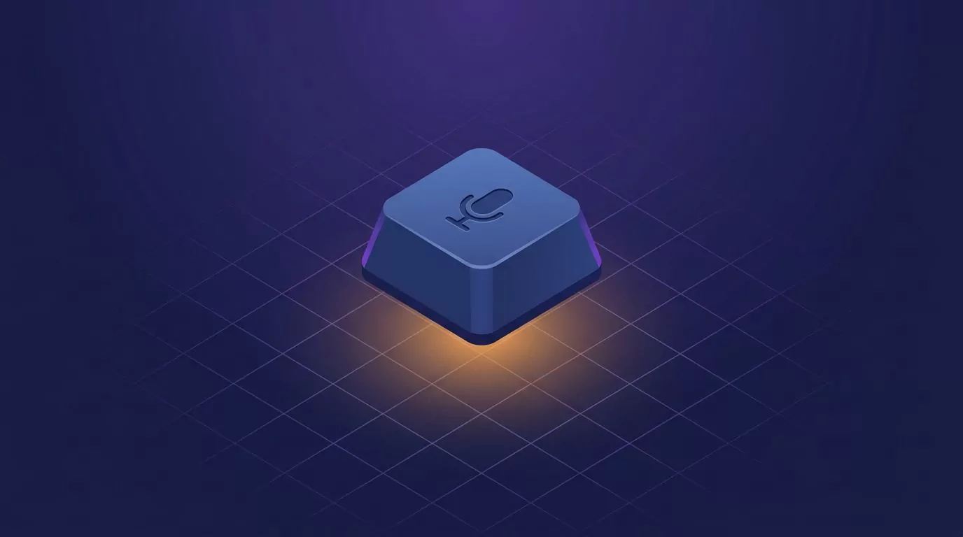 Isometric keyboard key with a microphone symbol, the single shortcut behind any superwhisper alternative