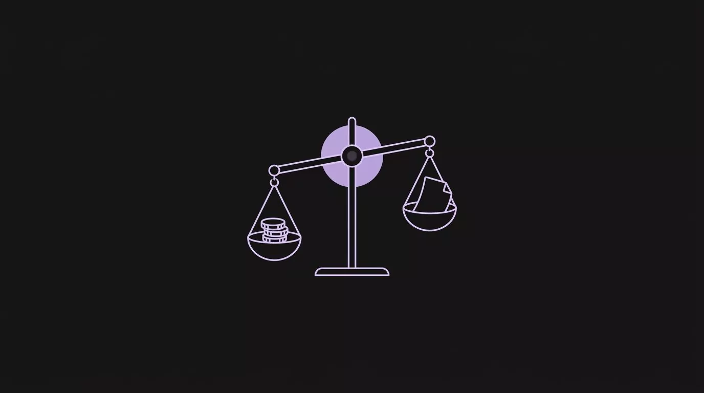 Balance scale weighing coins against a page, showing how much does SEO cost