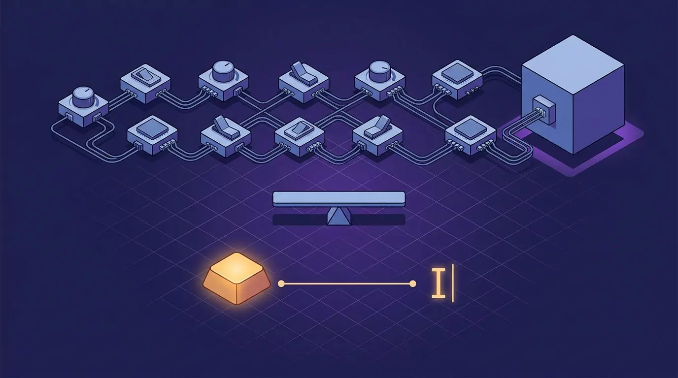 Two lanes compared: a chain of model setup dials versus a single dictation shortcut to the cursor