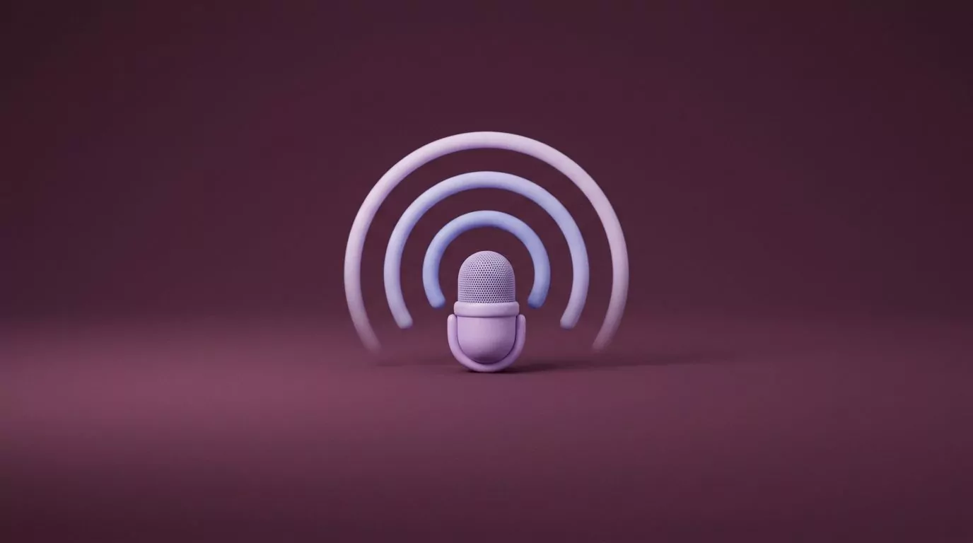 Soft lavender microphone with sound rings fading out, illustrating zero data retention for voice apps